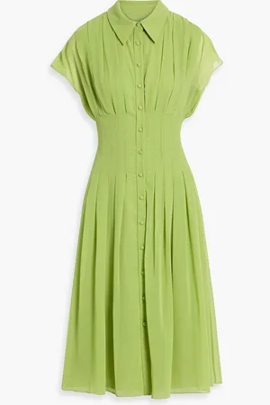 MIKAEL AGHAL Pleated chiffon midi shirt dress - Green - US 4