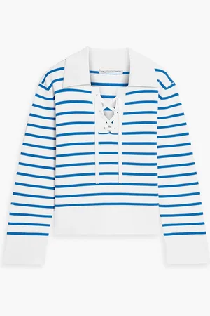 AUTUMN CASHMERE Lace-up striped cotton sweater - - S