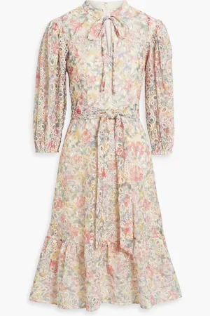 MIKAEL AGHAL Belted printed broderie anglaise midi dress - - US 12