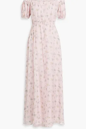 Harley Viera-Newton Nancy off-the-shoulder floral-print silk-chiffon maxi dress - Pink - US 4