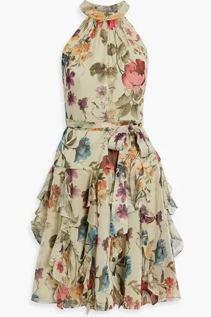 MIKAEL AGHAL Ruffled floral-print chiffon dress - Green - US 10