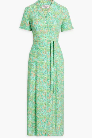 Harley Viera-Newton Maria floral-print silk-satin midi shirt dress - Green - US 14