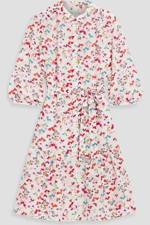 SALONI Tyra belted floral-print silk crepe de chine mini dress - White - UK 12