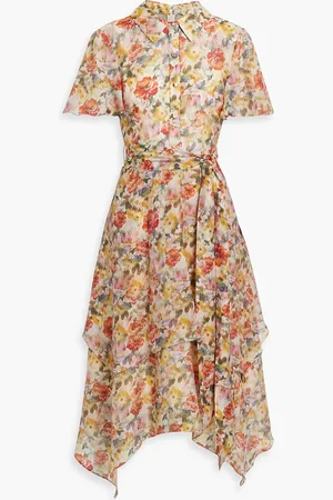MIKAEL AGHAL Belted floral-print voile midi shirt dress - - US 4