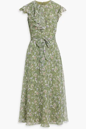 MIKAEL AGHAL Ruffled floral-print chiffon midi dress - Green - US 10