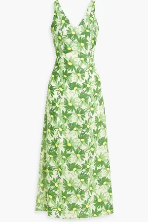 Harley Viera-Newton Max floral-print silk-satin midi dress - Green - US 12