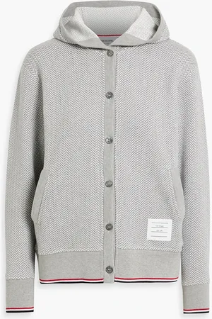 Thom Browne Herringbone cotton hooded cardigan - Gray - IT 42