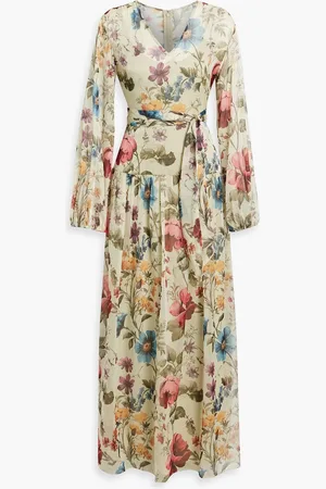 MIKAEL AGHAL Belted floral-print chiffon maxi dress - Green - US 10
