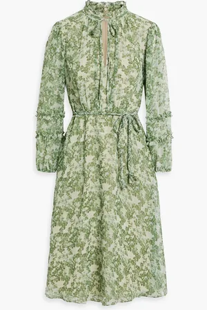 MIKAEL AGHAL Ruffled floral-print chiffon dress - Green - US 4