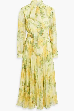 MIKAEL AGHAL Pleated floral-print chiffon midi shirt dress - - US 4