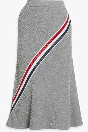 Thom Browne Striped shell-paneled frayed cotton-blend tweed midi skirt - - IT 40