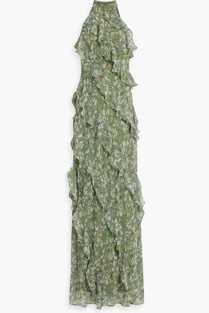 MIKAEL AGHAL Ruffled floral-print chiffon gown - Green - US 14
