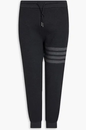 Thom Browne Striped waffle-knit cotton sweatpants - Gray - 4