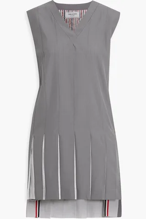 Thom Browne Pleated striped cotton Oxford and wool-blend ripstop mini dress - Gray - IT 40