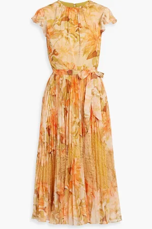MIKAEL AGHAL Corded lace-paneled floral-print georgette midi dress - Yellow - US 6