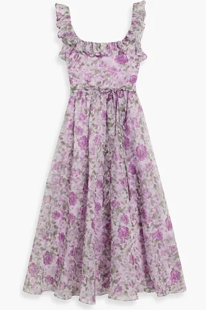MIKAEL AGHAL Ruffled floral-print organza midi dress - Purple - US 6