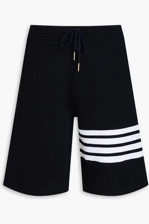 Thom Browne Striped waffle-knit cotton drawstring shorts - Blue - 0