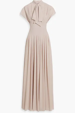 MIKAEL AGHAL Pussy-bow pleated chiffon maxi dress - Neutral - US 6
