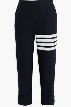 Thom Browne Cropped striped cotton-piqué tapered pants - Blue - IT 44