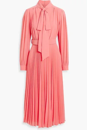 MIKAEL AGHAL Pussy-bow pleated chiffon midi dress - Orange - US 2