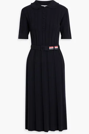 Thom Browne Belted ribbed wool-blend midi shirt dress - Blue - IT 38