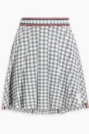 Thom Browne Pleated gingham cotton-blend bouclé-tweed mini skirt - Gray - IT 44