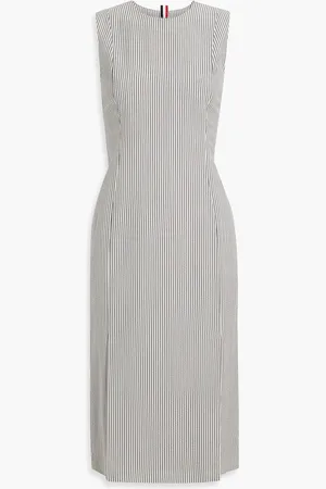 Thom Browne Striped wool-seersucker midi dress - Gray - IT 38