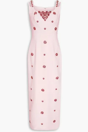 HUISHAN ZHANG Arlene crystal-embellished crepe midi dress - Pink - UK 10