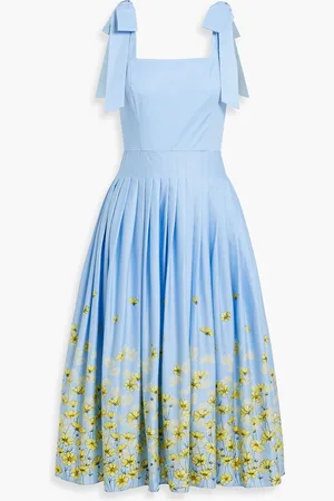 MIKAEL AGHAL Pleated floral-print cotton-poplin midi dress - Blue - US 4