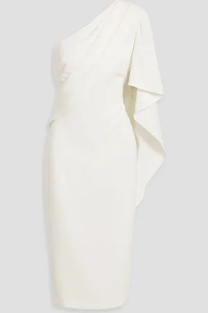 Badgley Mischka One-sleeve draped crepe midi dress - White - US 12