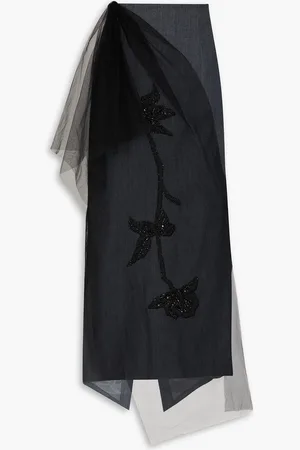 HUISHAN ZHANG Thalia embellished tulle-paneled twill midi skirt - Gray - UK 12