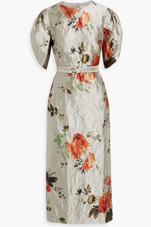 Erdem Crinkled floral-print satin-twill midi dress - Gray - UK 10