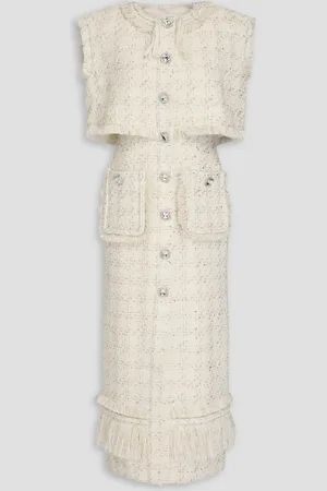 HUISHAN ZHANG Peyton layered metallic tweed midi dress - White - UK 8