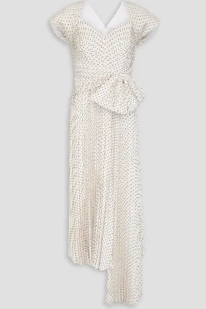 HUISHAN ZHANG Tabitha asymmetric polka-dot crepe de chine midi dress - White - UK 12