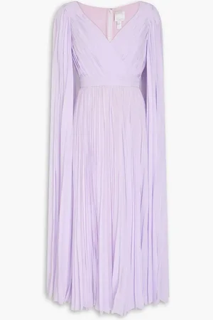 HUISHAN ZHANG Beryl cape-effect pleated georgette midi dress - Purple - UK 12