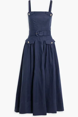 Nicholas Belted linen midi dress - Blue - US 4
