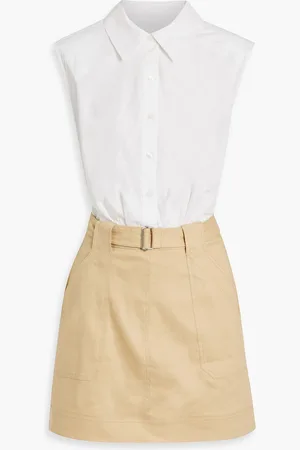 Simkhai Jensen belted cotton-poplin and canvas mini shirt dress - Neutral - US 0