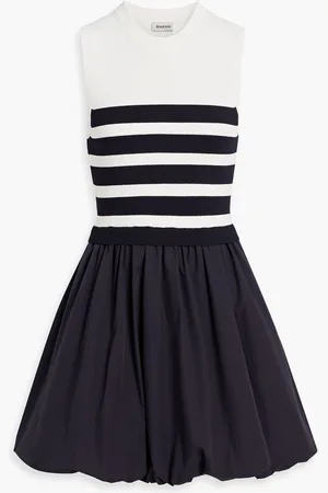 Simkhai Josey striped ribbed-knit and cotton-poplin mini dress - Blue - M