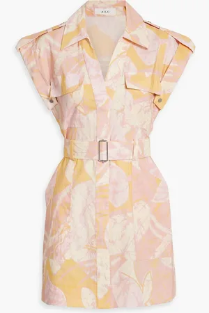 A.L.C. Ava II belted printed linen-blend mini shirt dress - Pink - US 8