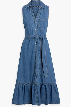 VERONICA BEARD Edwina belted denim midi shirt dress - Blue - US 12