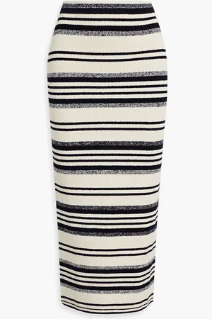 Simkhai Teagan striped ribbed-knit midi pencil skirt - Blue - L