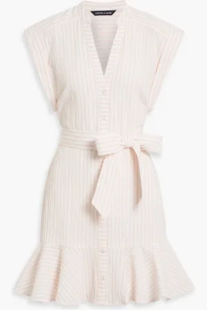 VERONICA BEARD Avella ruffled striped cotton-blend seersucker mini dress - Pink - US 16