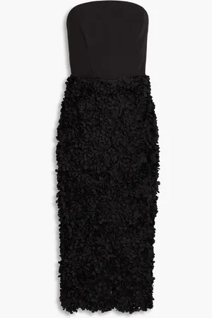 Marchesa Notte Strapless floral-appliquéd crepe midi dress - - US 0