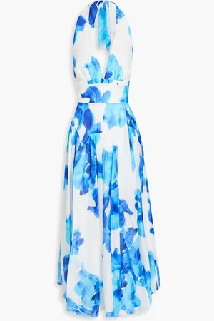 Nicholas Floral-print cotton and silk-blend voile halterneck midi dress - Blue - US 6
