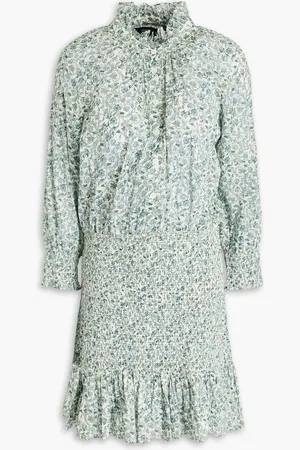 VERONICA BEARD Corsica shirred floral-print cotton mini dress - Green - L
