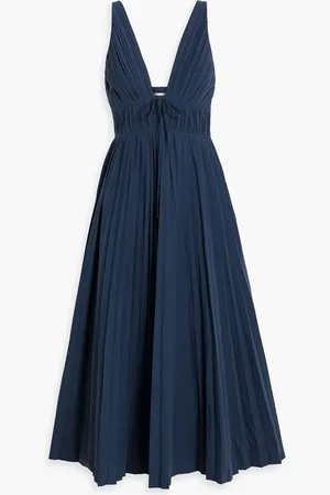 Simkhai Stephanie pleated cotton-blend poplin midi dress - Blue - US 0