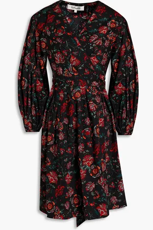 Diane von Furstenberg Barbe pleated floral-print cotton-blend poplin mini wrap dress - - US 0