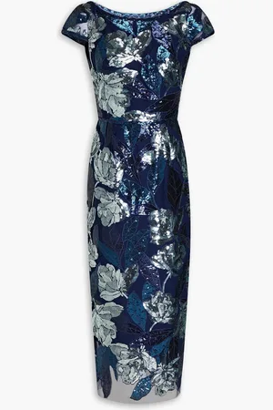 Marchesa Notte Embellished tulle midi dress - Blue - US 10
