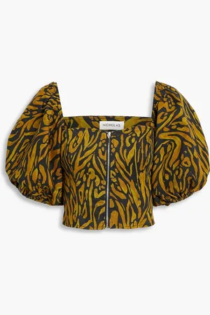 Nicholas Cropped leopard-print cotton-blend twill top - - US 8