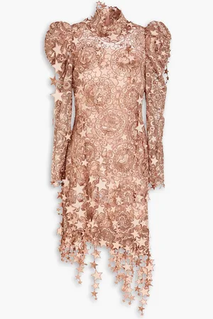 ZIMMERMANN Asymmetric metallic embroidered tulle dress - Pink - 1